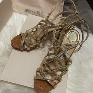 Jimmy Choo Size 38 EU/ 8 US Gold Strappy Heel